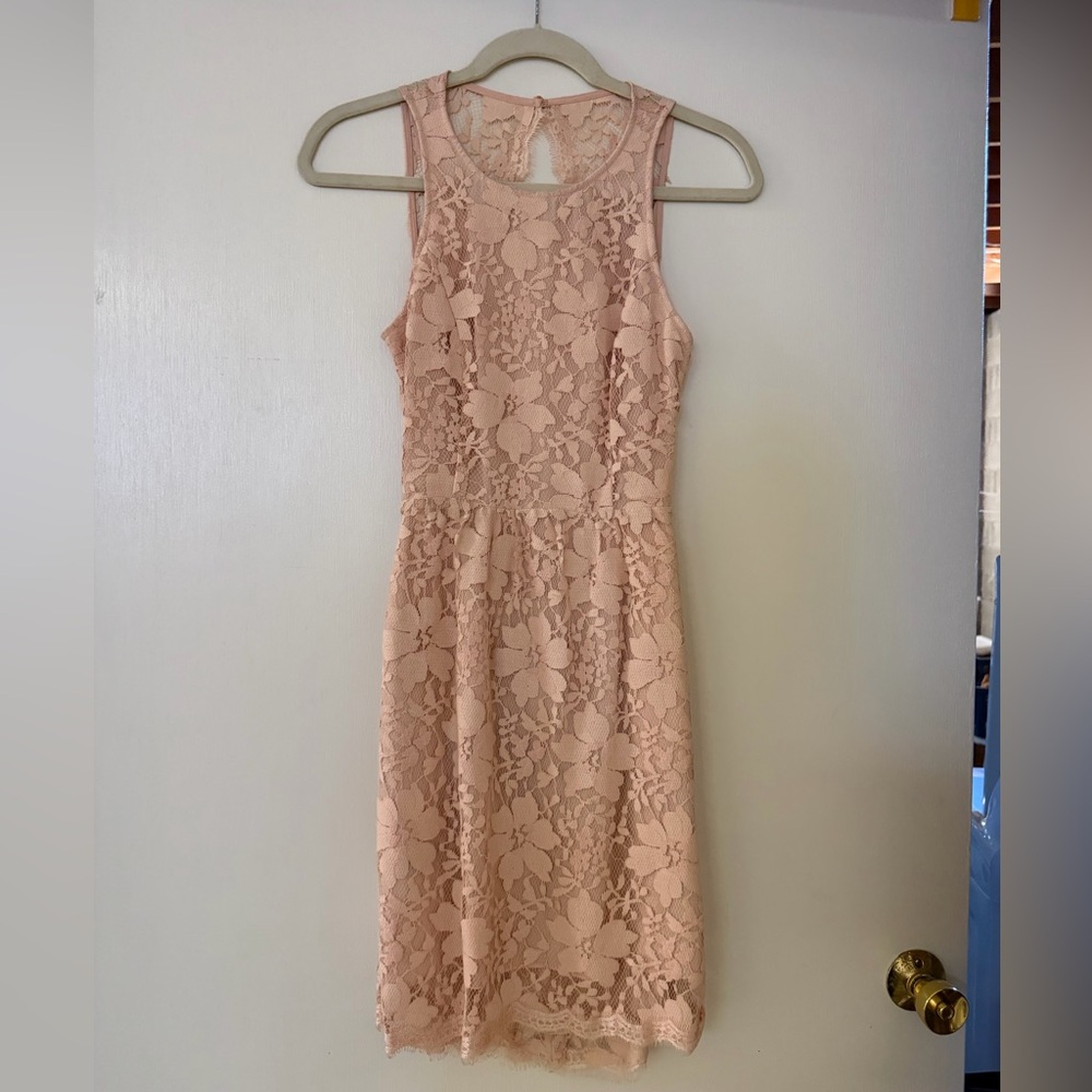 BCBGeneration Floral Lace Midi Dress - Soft Pink